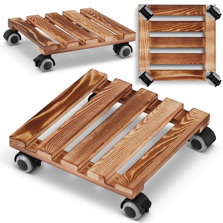 Plantentrolley - vierkant - 30x30 cm - gebeitst dennenhout, Tuin en Terras, Bloempotten, Nieuw, Ophalen of Verzenden