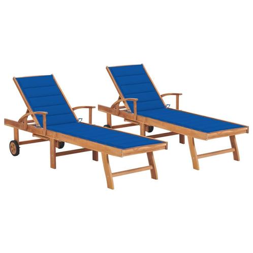 vidaXL Ligbedden 2 st met koningsblauwe kussens massief, Tuin en Terras, Ligbedden, Nieuw, Verzenden