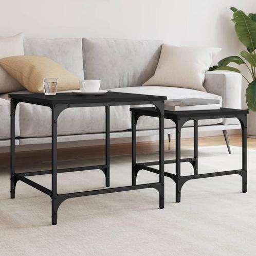 vidaXL 2-delige Tafeltjesset bewerkt hout zwart, Huis en Inrichting, Tafels | Salontafels, Nieuw, Verzenden