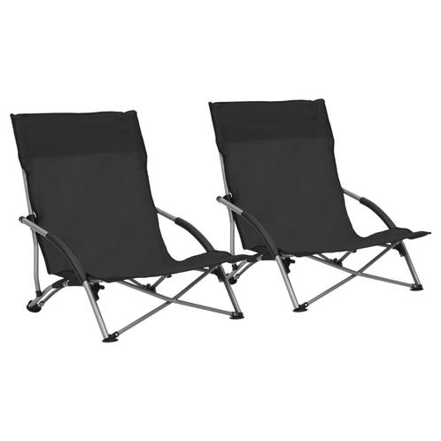 vidaXL Strandstoelen 2 st inklapbaar stof zwart, Tuin en Terras, Tuinstoelen, Nieuw, Verzenden