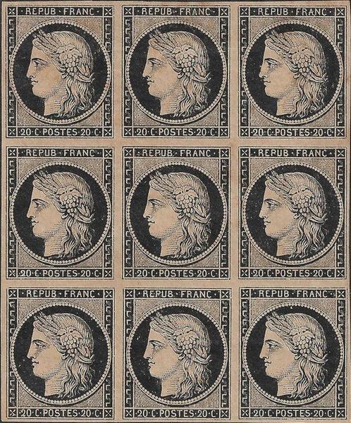 France 1849 - 20 centimes noir sur chamois foncé, papier, Postzegels en Munten, Postzegels | Europa | Frankrijk