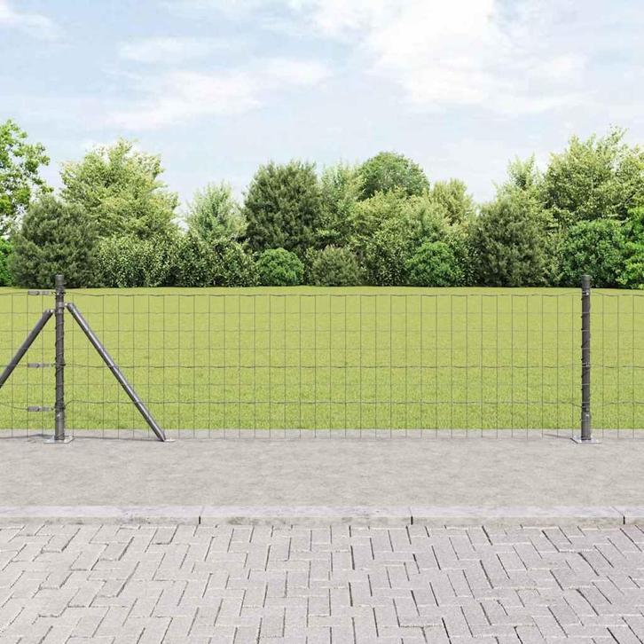 vidaXL Hek met Palen Grijs 0.4 x 50 m Staal, Tuin en Terras, Tuinhekken en Hekwerk, Nieuw, Verzenden