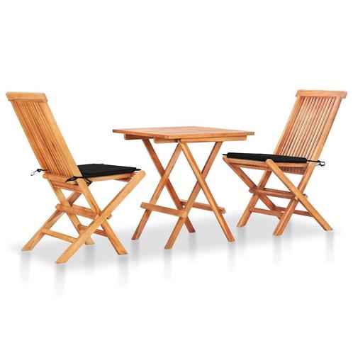 vidaXL 3-delige Bistroset met zwarte kussens massief, Tuin en Terras, Tuinsets en Loungesets, Nieuw, Verzenden