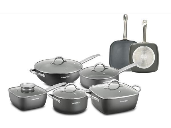 Veiling - Swiss Pro 12-delige Pannenset Grijs - Aluminium, Huis en Inrichting, Keuken | Potten en Pannen