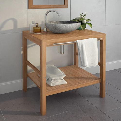 vidaXL Meuble-lavabo de salle de bains Teck massif, Maison & Meubles, Tables | Coiffeuses, Neuf, Envoi