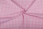 Brabants bont stof roze wit geruit - 10mm geruit, 120 cm of meer, Ophalen of Verzenden, Katoen, Roze