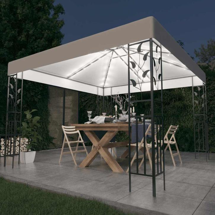 vidaXL Prieel met LED-lichtslinger 3x3 m wit, Jardin & Terrasse, Tonnelles, Envoi