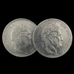 France. Louis Philippe I. 5 Francs 1845-W & 1848-A (lot of 2, Postzegels en Munten