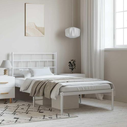 vidaXL Bedframe met hoofdbord metaal wit 100x190 cm, Huis en Inrichting, Slaapkamer | Bedden, Nieuw, Verzenden
