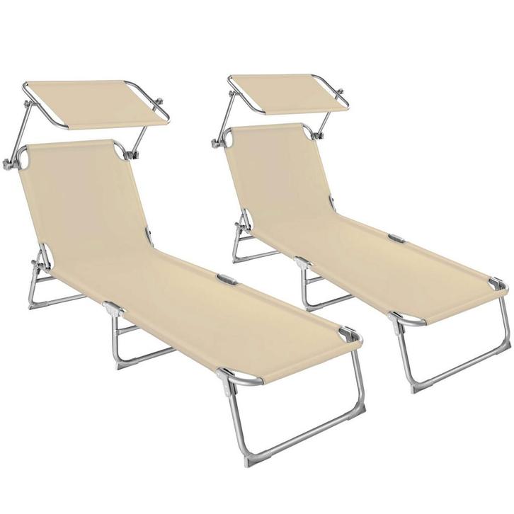 tectake 2 Ligbedden 4 standen - beige, Tuin en Terras, Tuinsets en Loungesets, Verzenden
