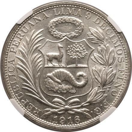 Peru. Sol 1916 - MS61 (Libertad incusa), Postzegels en Munten, Munten | Europa | Niet-Euromunten