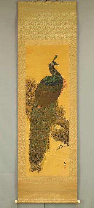 Peacock Perching on Pine Tree - with signature and seal, Antiquités & Art, Antiquités | Autres Antiquités