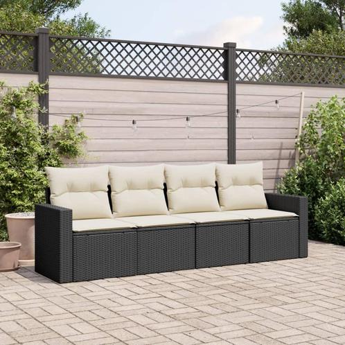 vidaXL 4-delige Loungeset met kussens poly rattan zwart, Jardin & Terrasse, Ensembles de jardin, Envoi