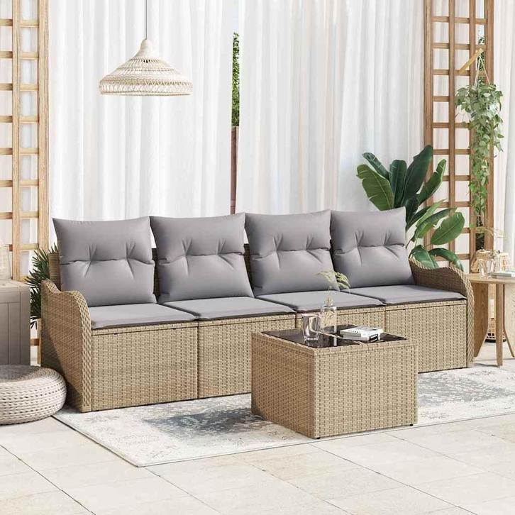 vidaXL Tuinbank Set 5 pcs Beige Poly rattan, Tuin en Terras, Tuinsets en Loungesets, Nieuw, Verzenden