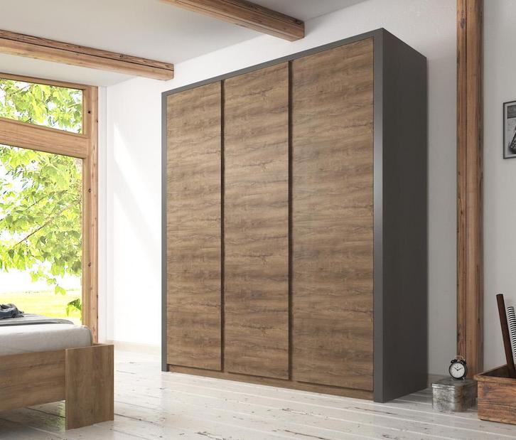 Kledingkast Monaco - Eiken - Grijs - 166 cm, Huis en Inrichting, Kasten | Overige, Nieuw, Verzenden