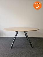 Vergadertafel - rond - 160 cm - Eiken blad - Met een zwart o, Vergader- of Presentatieruimte, Ophalen of Verzenden, Gebruikt, Tafel