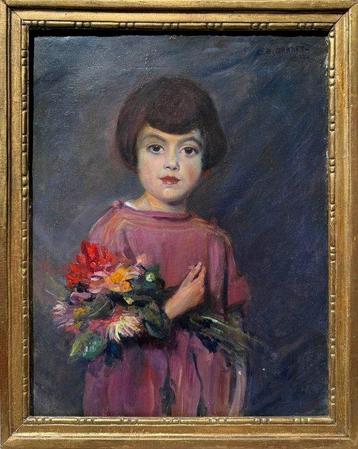 Ch. Garret (XIX-XX) - Petite Fillette au Bouquet