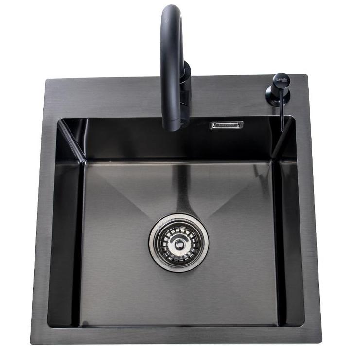 Lendo Online Spoelbak 44x44 cm Zwart met Kraan & Dispenser, Huis en Inrichting, Keuken | Keukenbenodigdheden, Nieuw, Verzenden