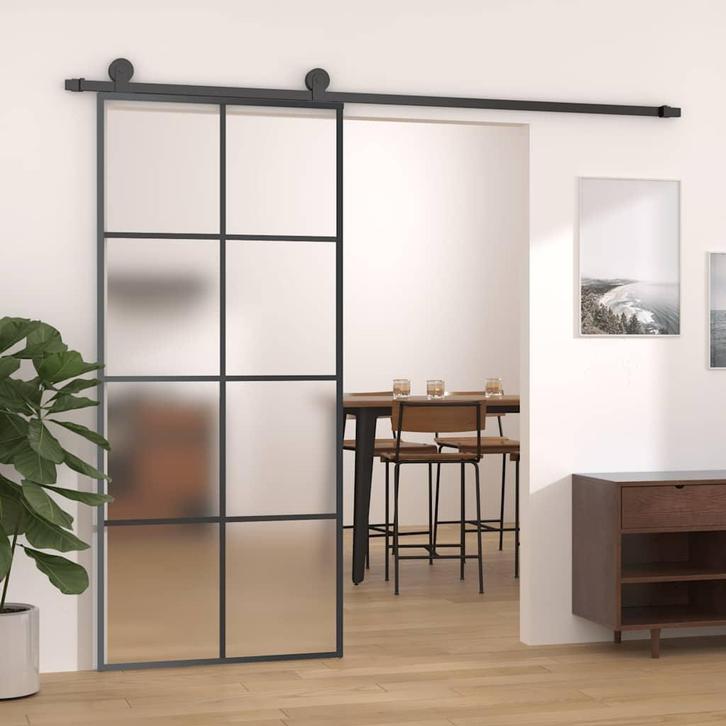 vidaXL Schuifdeur met beslag 90x205 cm ESG-glas en aluminium, Doe-het-zelf en Bouw, Deuren en Vliegenramen, Nieuw, Verzenden