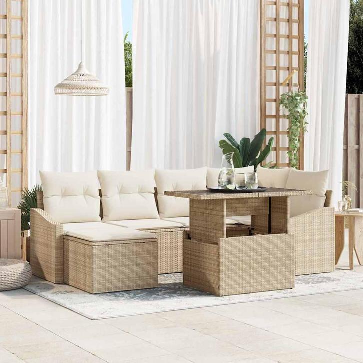 vidaXL Tuinbank Set met kussen met opslag 7 pcs Beige en, Tuin en Terras, Tuinsets en Loungesets, Nieuw, Verzenden