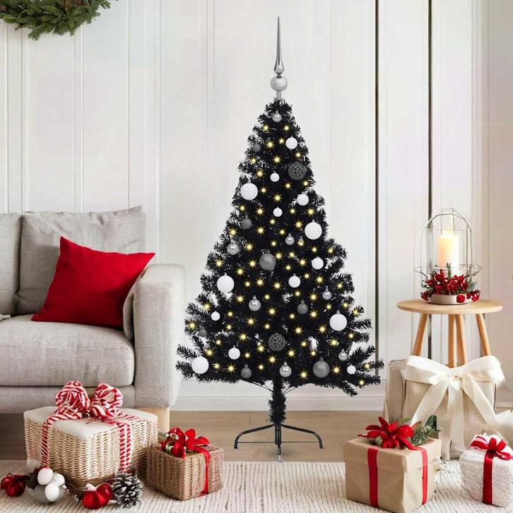 vidaXL Kunststof Voorverlichte Kerstboom met 150 LED Zwart, Diversen, Kerst, Nieuw, Verzenden