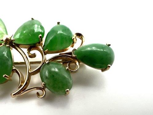 Zonder Minimumprijs - Broche - 18 karaat Geel goud Smaragd, Handtassen en Accessoires, Antieke sieraden