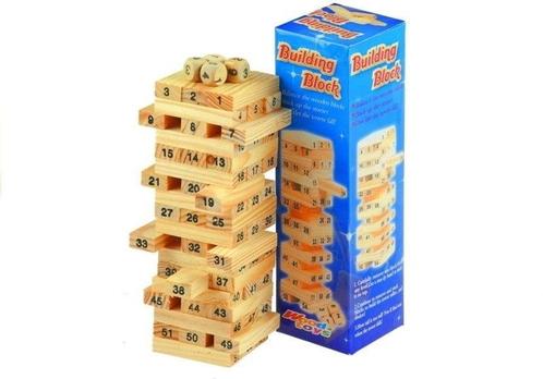 Jenga blokken spel - incl. dobbelstenen - 54 delig, Hobby en Vrije tijd, Gezelschapsspellen | Overige, Nieuw, Ophalen of Verzenden