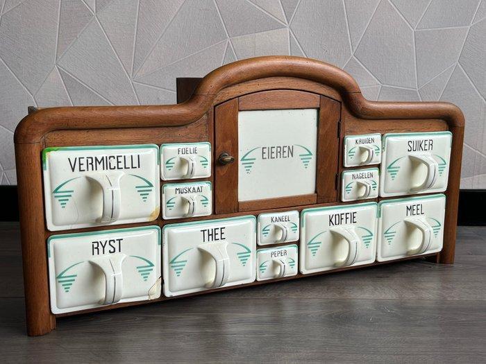 Kruidenrek - Hout, Porselein - Antiek opbergkastje, Antiquités & Art, Curiosités & Brocante