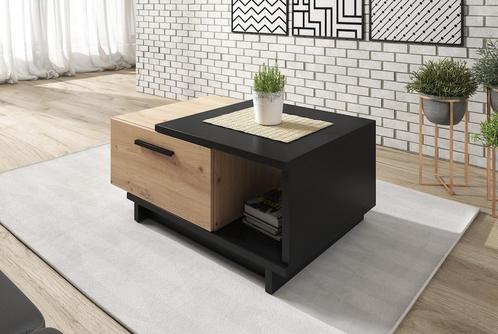 Salontafel Incala - Eiken - Zwart - 90 cm, Huis en Inrichting, Tafels | Salontafels, Nieuw, 50 tot 100 cm, Minder dan 50 cm, Verzenden