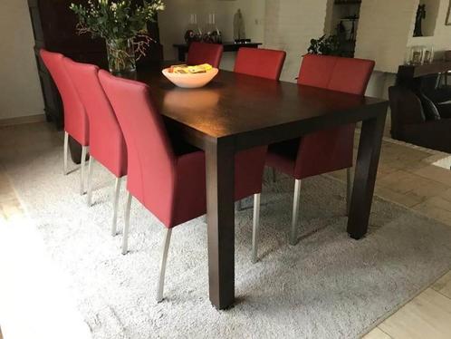 Set van 6 leren eetkamerstoelen - rood leer - Echt leer,, Huis en Inrichting, Stoelen, Overige kleuren, Nieuw, Leer, Ophalen of Verzenden