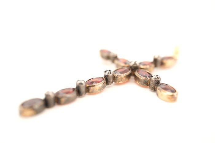 Hanger - 19.2 kt. Geel goud Granaat - Granaatstenen en, Handtassen en Accessoires, Antieke sieraden