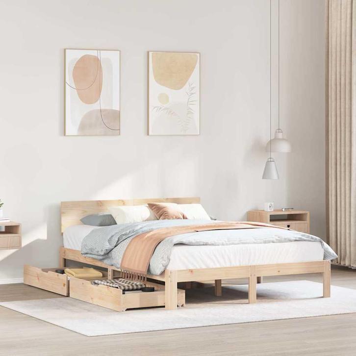 vidaXL Bedframe met lades massief grenenhout 140x200 cm, Huis en Inrichting, Slaapkamer | Bedden, Nieuw, Verzenden