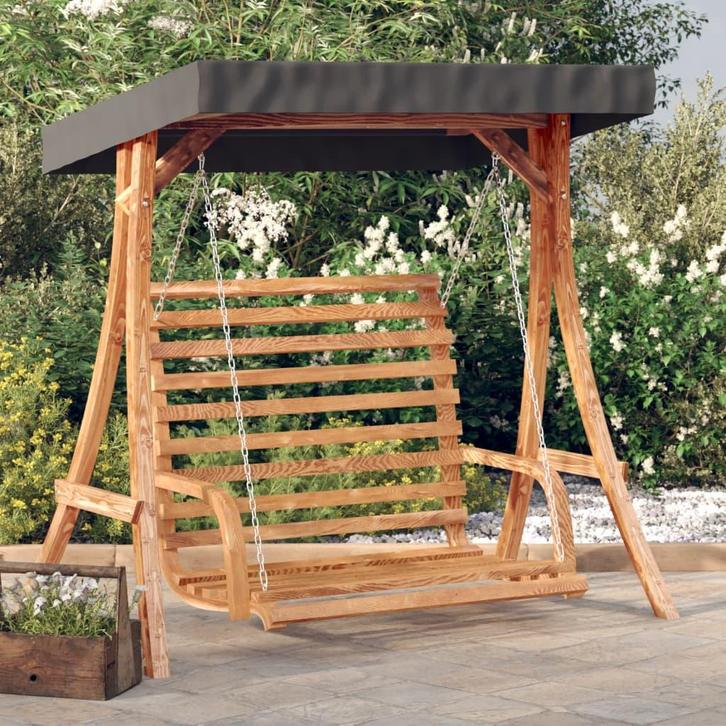 vidaXL Schommelbank met luifel vurenhout met teak afwerking, Tuin en Terras, Overige Tuin en Terras, Nieuw, Verzenden