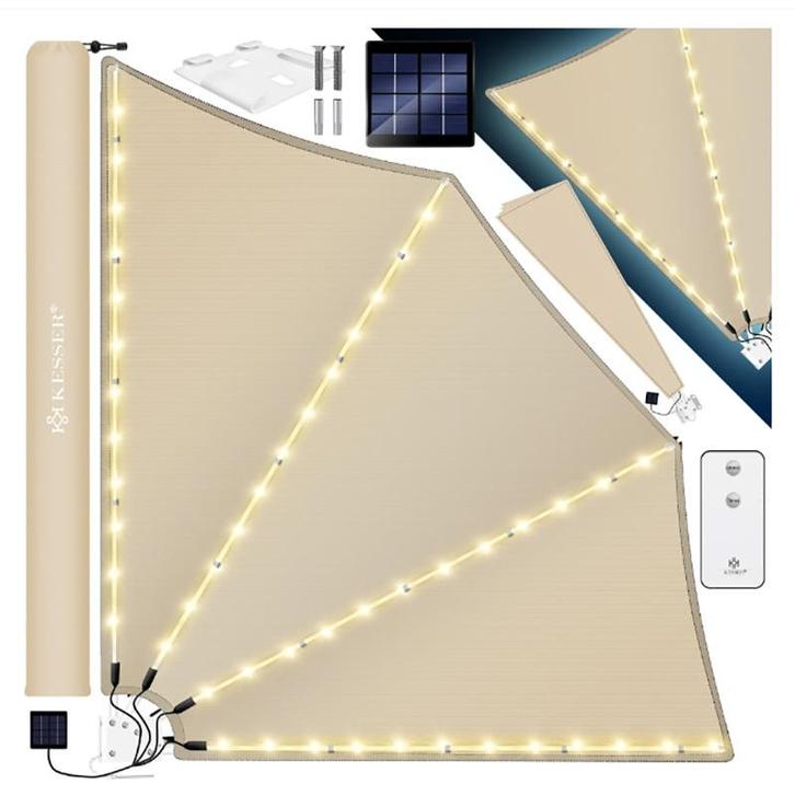 Balkonscherm opvouwbaar 140x140cm - Met LED verlichting en, Tuin en Terras, Zonneschermen, Verzenden