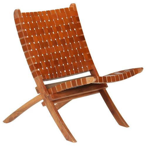 vidaXL Klapstoel gekruiste strepen echt leer bruin, Huis en Inrichting, Stoelen, Nieuw, Verzenden