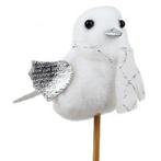 Vogel vilt 6cm.+15cm. stok zilver/wit Bijsteker, Hobby en Vrije tijd, Nieuw