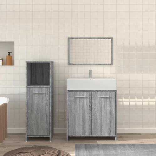 vidaXL 3-delige Badkamermeubelset bewerkt hout grijs sonoma, Huis en Inrichting, Badkamer | Badkamermeubels, Nieuw, Verzenden