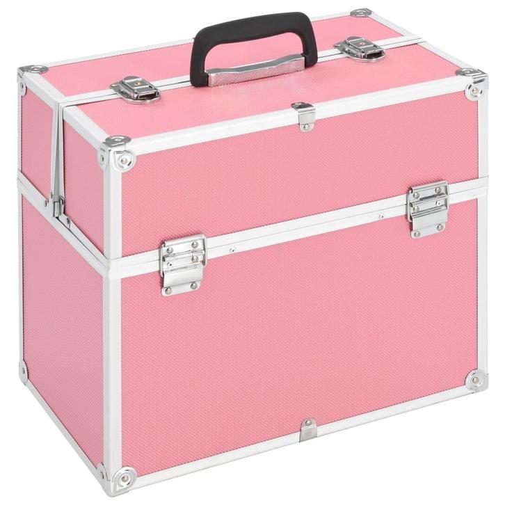 vidaXL Make-up koffer 38x23x34 cm aluminium roze, Handtassen en Accessoires, Toilettassen, Nieuw, Verzenden