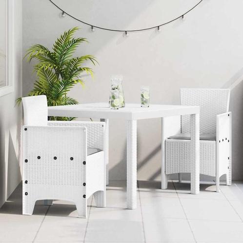 vidaXL Tuin Eettafel Set 3 pcs Wit Polt riet, Tuin en Terras, Tuinsets en Loungesets, Nieuw, Verzenden