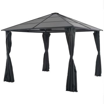 vidaXL Prieel met gordijn 3x3 m aluminium zwart, Verzenden