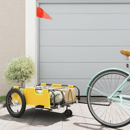 vidaXL Fietstrailer oxford stof en ijzer geel, Fietsen en Brommers, Fietsaccessoires | Aanhangwagens en Karren, Nieuw, Verzenden