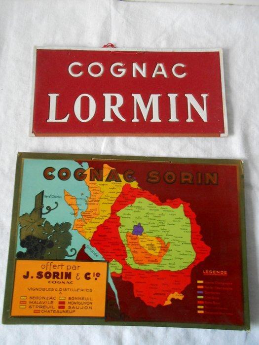 Cognac Lormin - Cognac Sorin - Reclamebord (2) - Fluweel,, Antiquités & Art, Antiquités | Assiettes décoratives & Carrelages