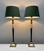 Tafellamp - Messing, Textiel - Twee grote schemerlampen