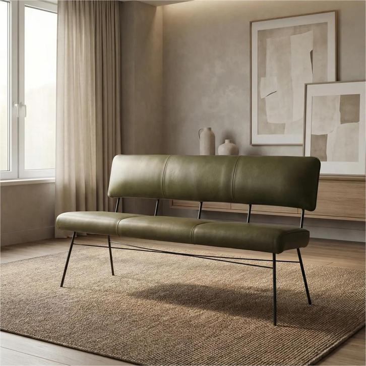 Leren eetkamerbank Solid - Granada Moss (olijf/groen) -, Huis en Inrichting, Stoelen, Nieuw, Leer, Ophalen of Verzenden