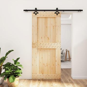 vidaXL Schuifdeur met beslag 90x210 cm massief grenenhout, Doe-het-zelf en Bouw, Deuren en Vliegenramen, Verzenden, Nieuw