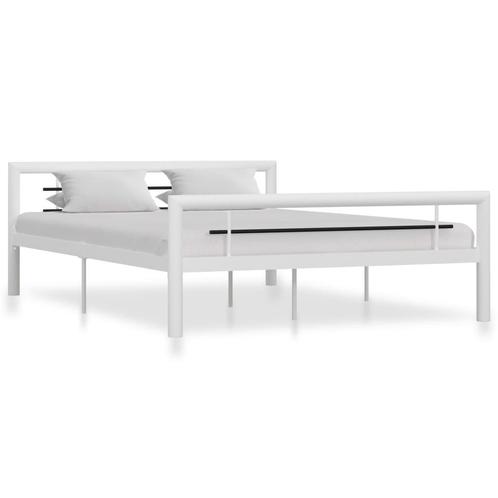 vidaXL Cadre de lit Blanc et noir Métal 140 x 200 cm, Maison & Meubles, Chambre à coucher | Lits, Neuf, Envoi