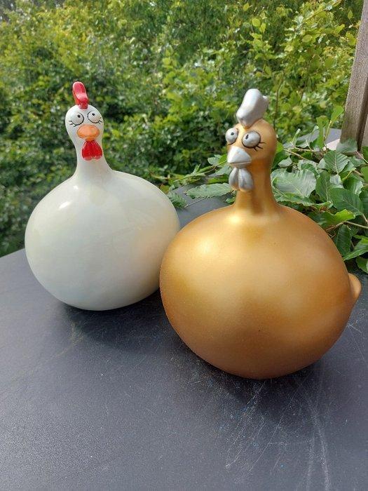 Beeld, set of 2 balloon chickens - 23 cm - polyresin, Antiquités & Art, Curiosités & Brocante