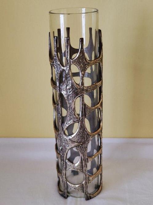 Vaas  - glas/metaal, Antiek en Kunst, Curiosa en Brocante