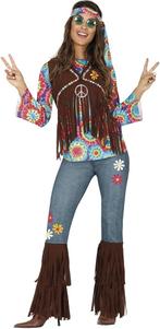 Hippie 60S Kostuum Gekleurd Dames Met Bruin Vest, Kleding | Dames, Carnavalskleding en Feestkleding, Nieuw, Verzenden