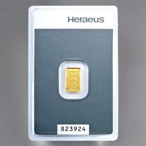 1 gram - Goud .999 - Heraeus, Germany - Verzegeld en met, Postzegels en Munten, Edelmetalen en Baren